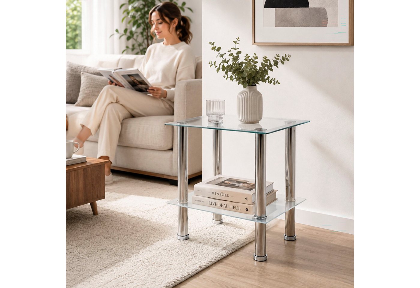 HAKU Beistelltisch Sofatisch, Wohnzimmertisch (1-St), quadratisch - aus Edelstahl Silber B/T/H 40/40/46 cm – Bild 2 von 5
