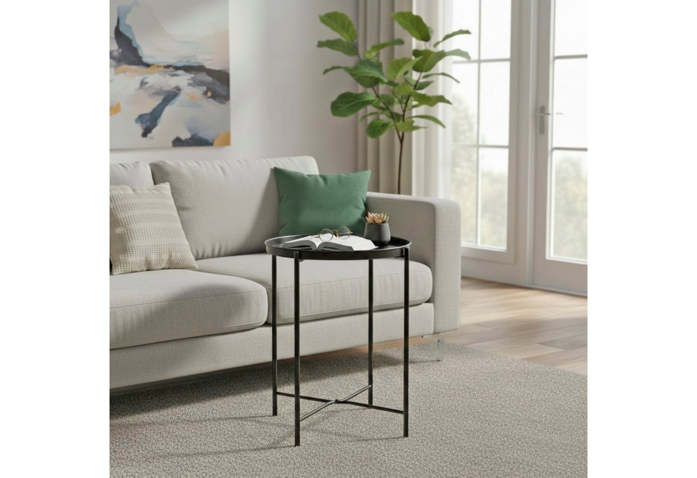 HAKU Beistelltisch Sofatisch, Wohnzimmertisch (1-St), rund - aus Metall Schwarz - Ø/H 39/50 cm – Bild 2 von 5