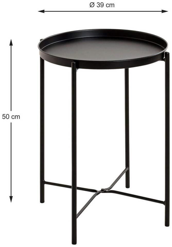 HAKU Beistelltisch Sofatisch, Wohnzimmertisch (1-St), rund - aus Metall Schwarz - Ø/H 39/50 cm – Bild 5 von 5