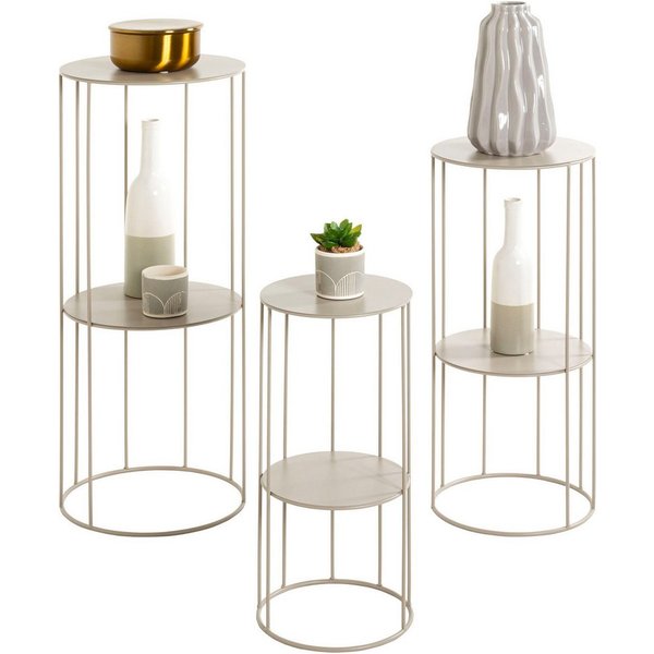 HAKU Blumentisch Blumenpodest, Blumenständer, Pflanzsäule (Set, 3-St., 3er Set), rund - aus Metall Grau - Ø/H 21/45 und 25/57 cm