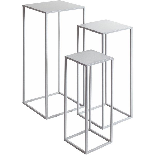 HAKU Blumentisch Blumenpodest, Blumenständer, Pflanzsäule (Set, 3-St., 3er Set), quadratisch - aus Metall Grau B/T/H 18/18/50, 23/23/60, 28/28/70 cm