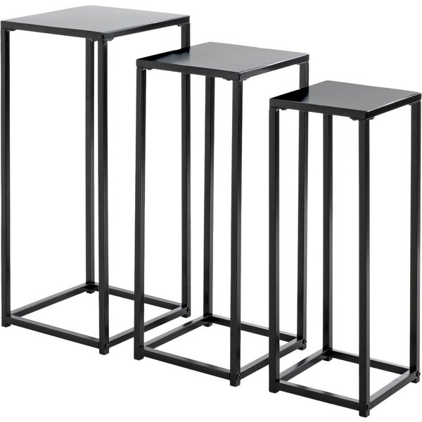 HAKU Blumentisch Blumenpodest, Blumenständer, Pflanzsäule (Set, 3-St., 3er Set), quadratisch - aus Metall Schwarz B/T/H 22/22/61, 26/26/66, 30/30/71 cm