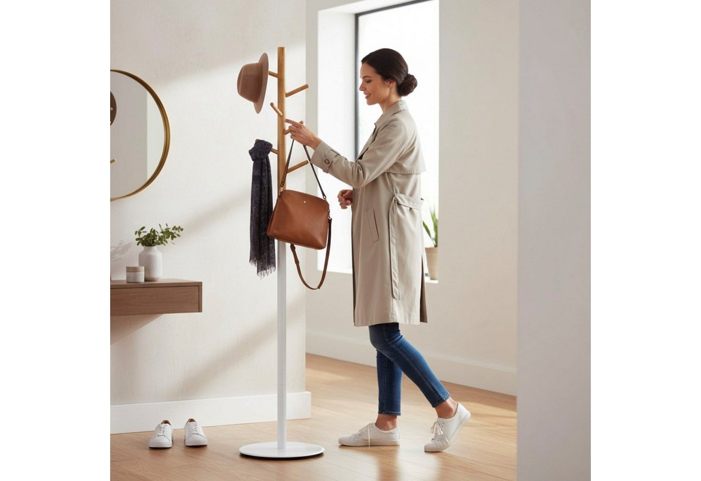 HAKU Garderobenständer Kleiderständer, Standgarderobe, rund - aus Massivholz Braun - Ø/H 30/173 cm – Bild 3 von 5