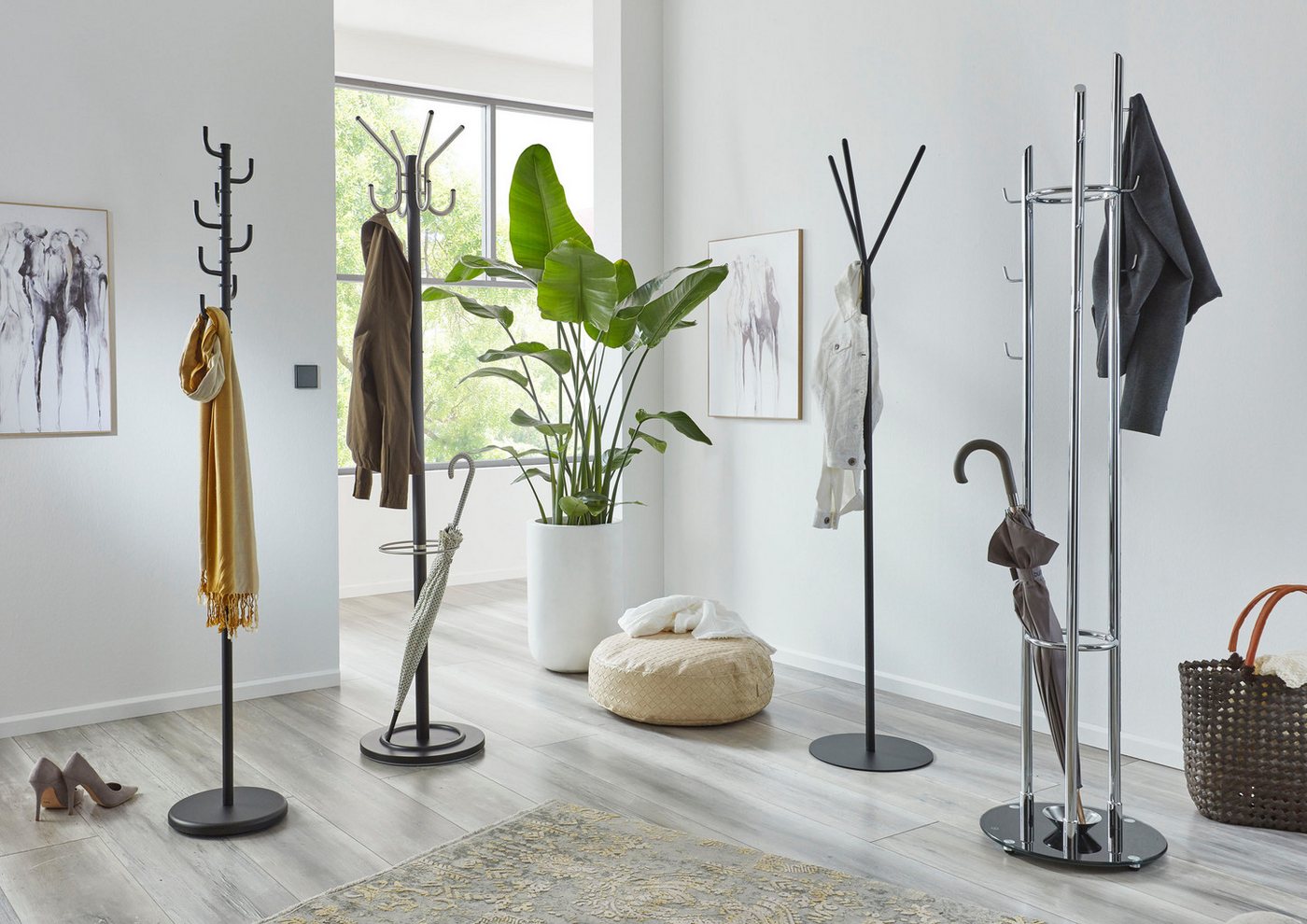 HAKU Garderobenständer Kleiderständer, Standgarderobe, quadratisch - aus Metall Silber - Ø/H 40/183 cm – Bild 5 von 5