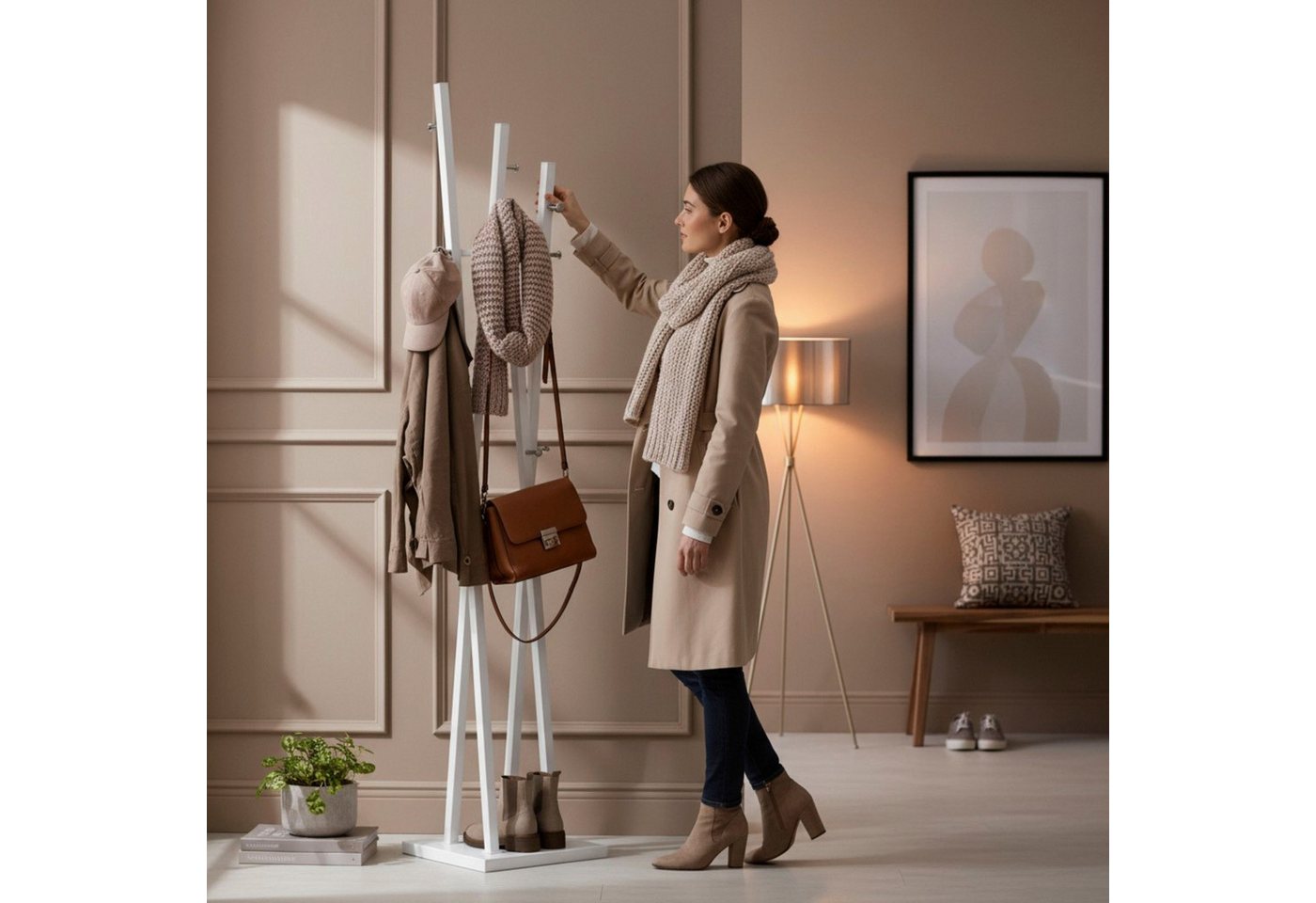 HAKU Garderobenständer Kleiderständer, Standgarderobe, quadratisch - aus Metall Weiß - B/T/H 35/35/192 cm – Bild 3 von 4