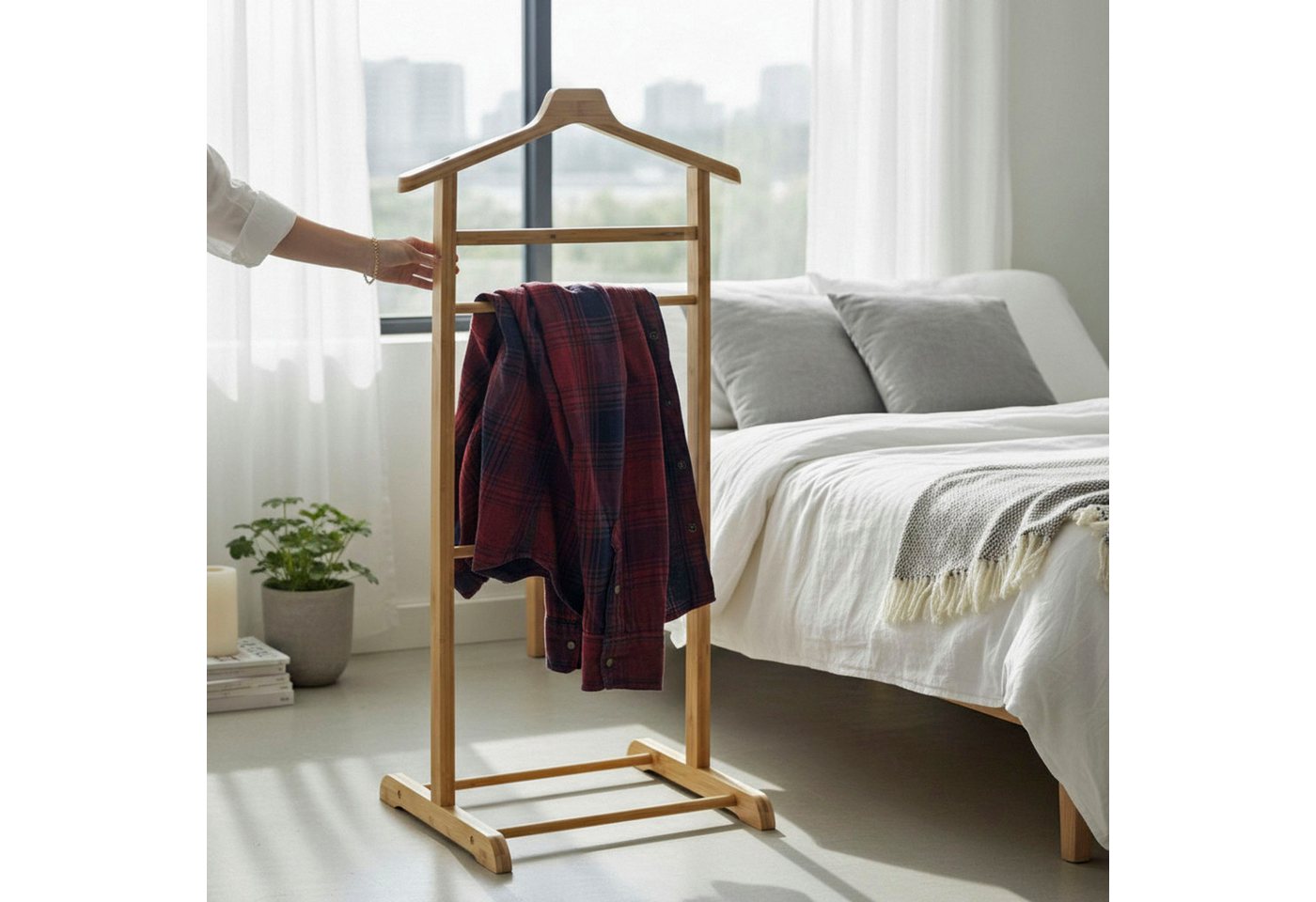 HAKU Herrendiener Anzugständer, Dressboy, Kleiderboy, Kleiderbutler, Stiller Diener, (1 St), freiform - aus Bambus natur -B/T/H 48/36/97 cm – Bild 2 von 5