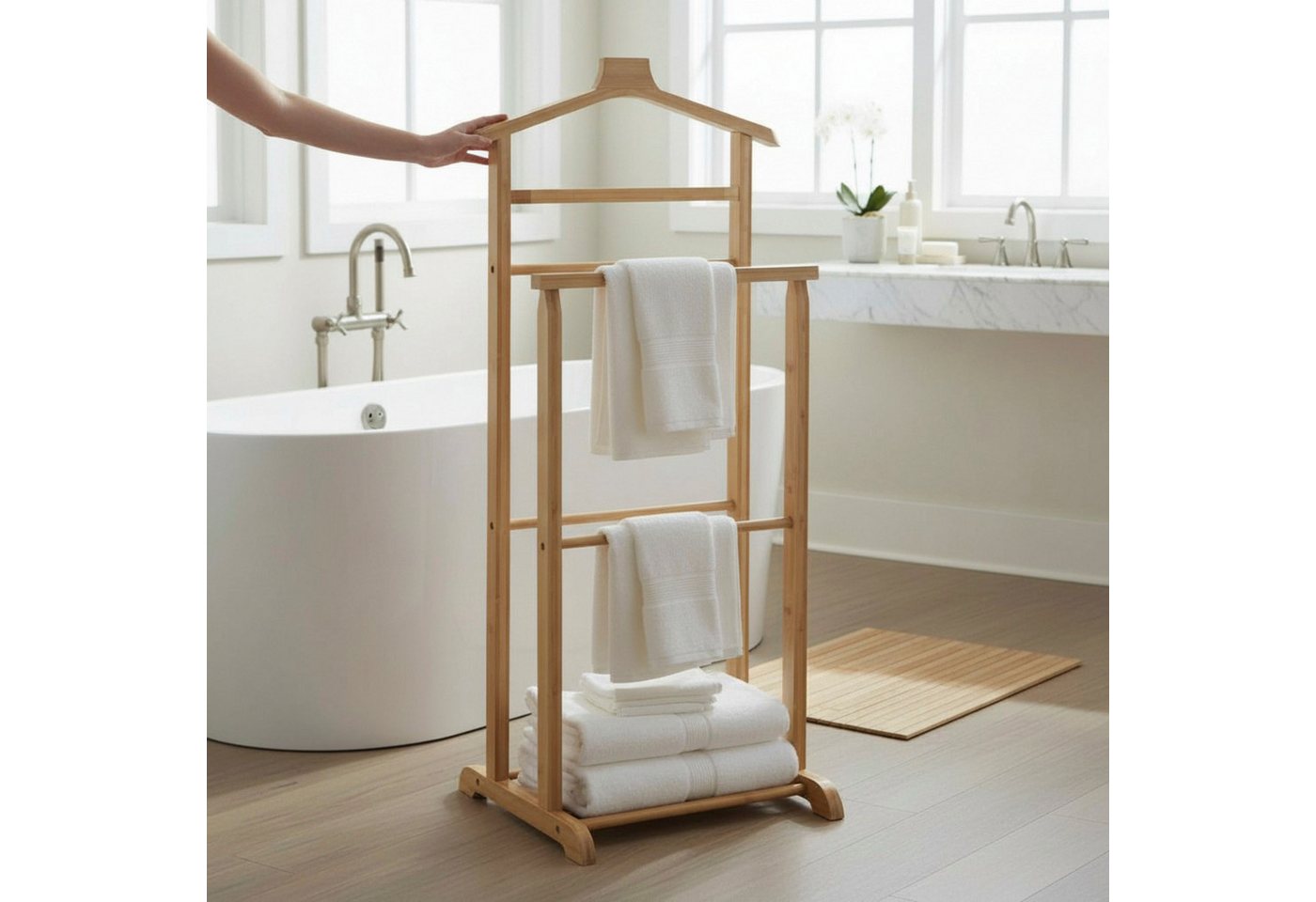 HAKU Herrendiener Anzugständer, Dressboy, Kleiderboy, Kleiderbutler, Stiller Diener, (1 St), freiform - aus Bambus natur -B/T/H 48/35/96 cm – Bild 2 von 5