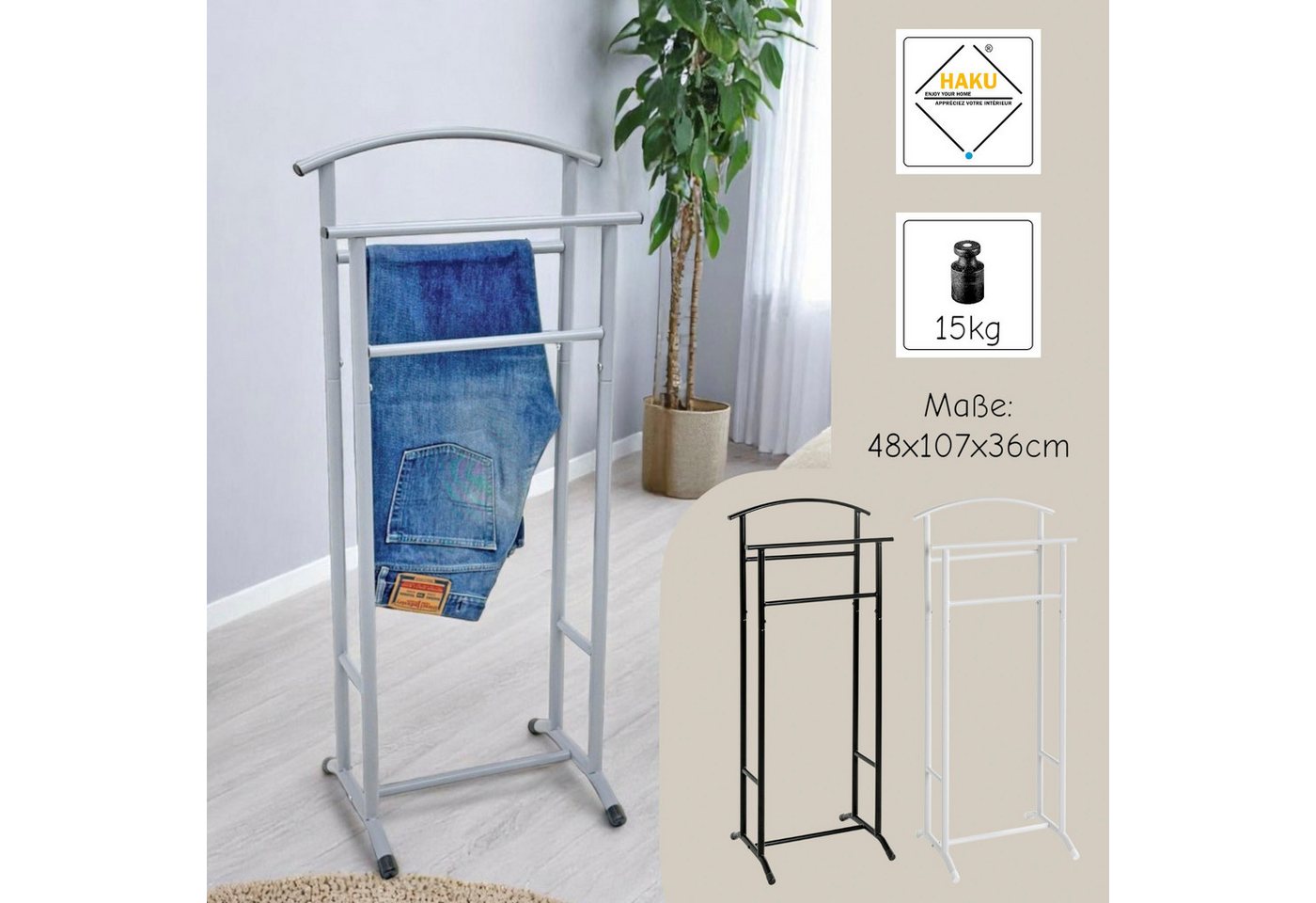 HAKU Herrendiener Anzugständer, Dressboy, Kleiderboy, Kleiderbutler, Stiller Diener, (1 St), Freiform - aus Metall -B/T/H 48/36/107 cm – Bild 3 von 5