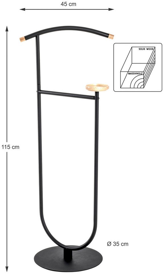 HAKU Herrendiener Anzugständer, Dressboy, Kleiderboy, Kleiderbutler, Stiller Diener, (1 St), freiform - aus Metall buche, schwarz -B/T/H 45/34/115 cm – Bild 5 von 5
