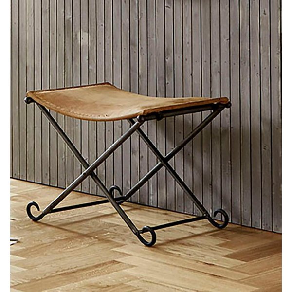 HAKU Hocker Pouf, Schemel, Stockerl, rechteckig - aus Leder Braun - B/T/H 58/50/49 cm