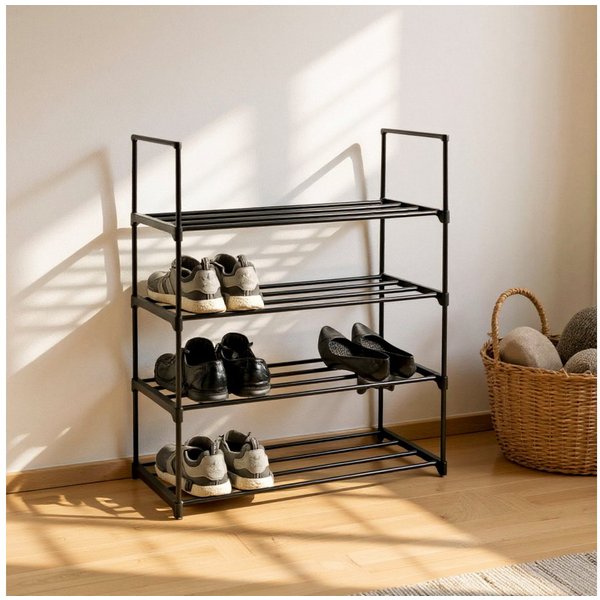 HAKU Schuhregal Schuhaufbewahrung, rechteckig - aus Metall Schwarz - B/T/H 67/30/81 cm