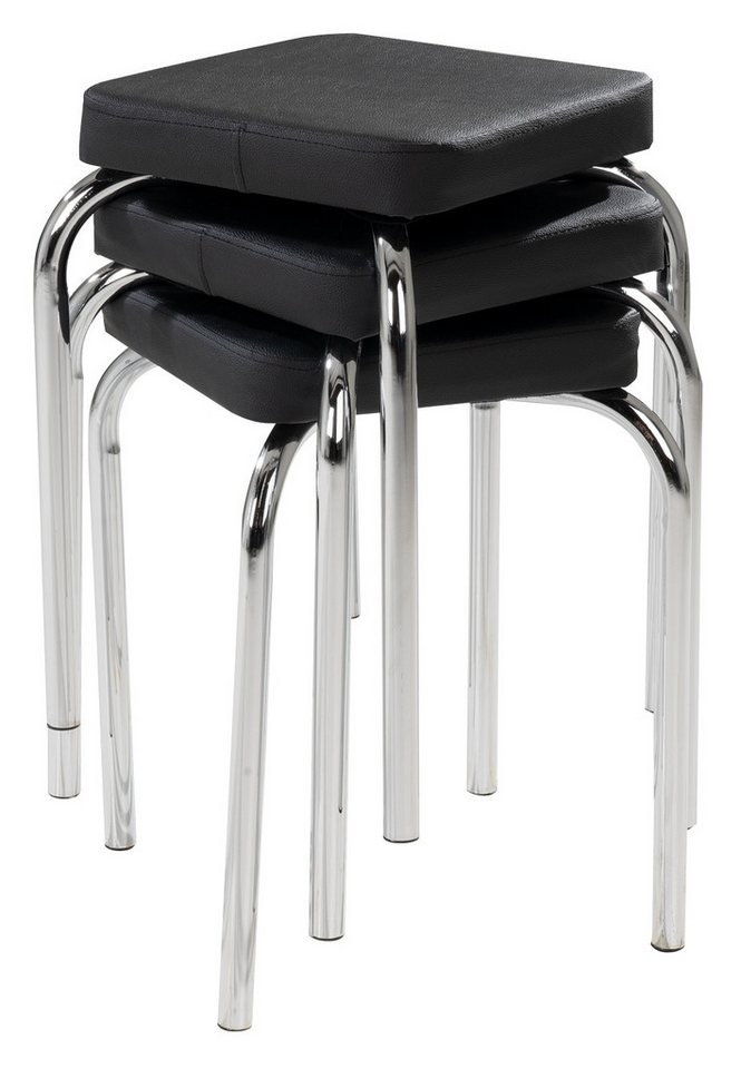 HAKU Sitzhocker Stapelhocker, B 36 cm, T 36 cm, H 47 cm (2 St), Schwarz, stapelbar, Chromgestell – Bild 4 von 5