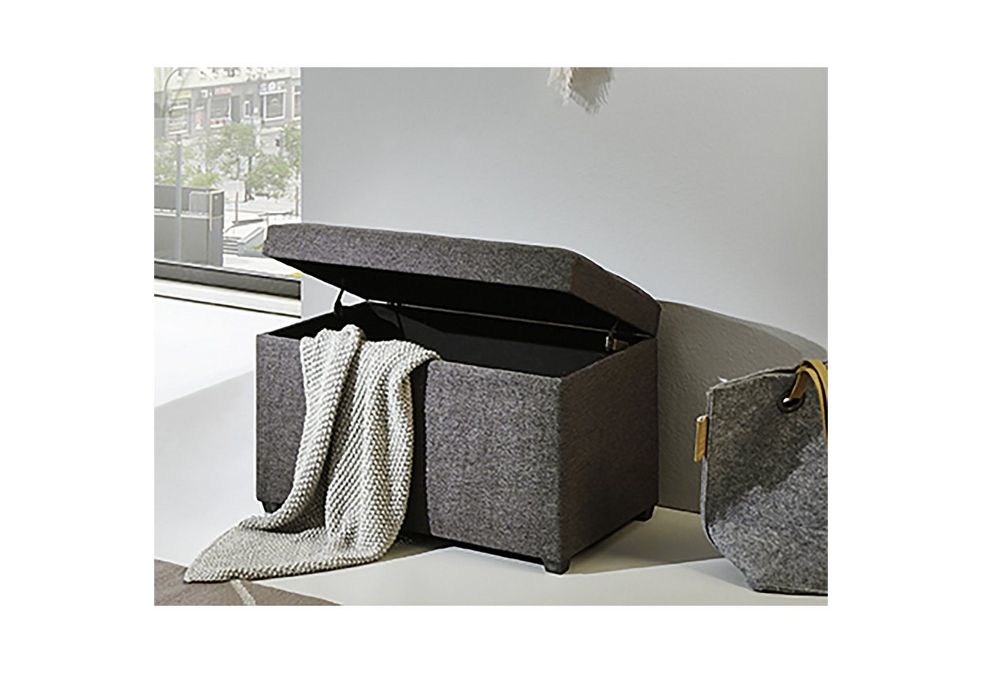 HAKU Sitztruhe Truhe - anthrazit - MDF, Textilgewebe - H. 42cm x B. 58cm - Sitzbank (1xSitztruhe, Deckelbank - Truhenbank), Banktruhe - Truhenbank - Sitzkiste - – Bild 2 von 5