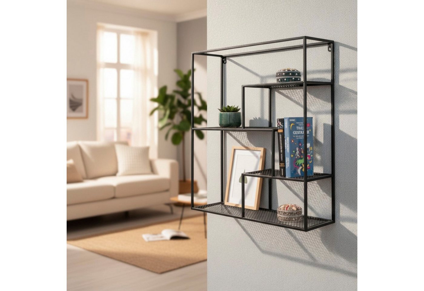 HAKU Wandregal Hängeregal, Wandboard, rechteckig - aus Metall Schwarz - B/T/H 50/18/60 cm – Bild 5 von 5