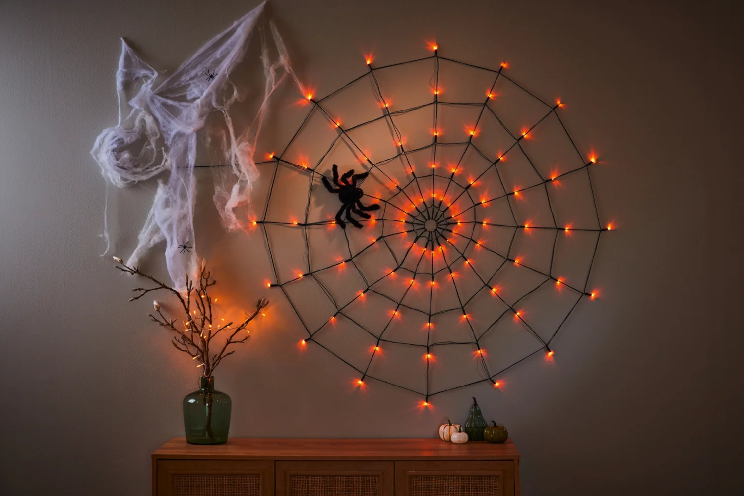 Halloween Dekoration »LED-Spinnennetz«, mit 80 LEDs (Orange) – Bild 2 von 4