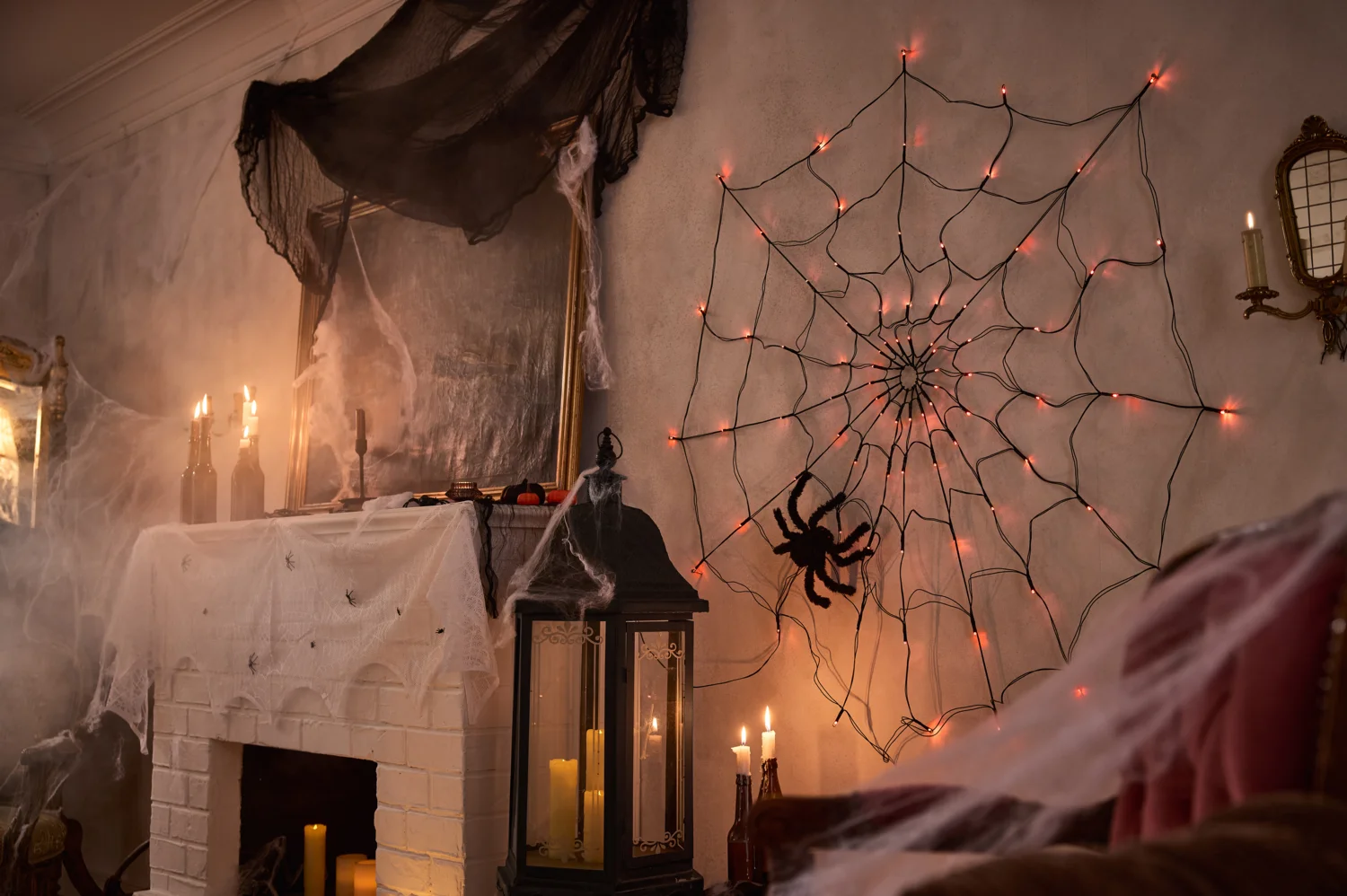 Halloween Dekoration »LED-Spinnennetz«, mit 80 LEDs (Orange) – Bild 3 von 4