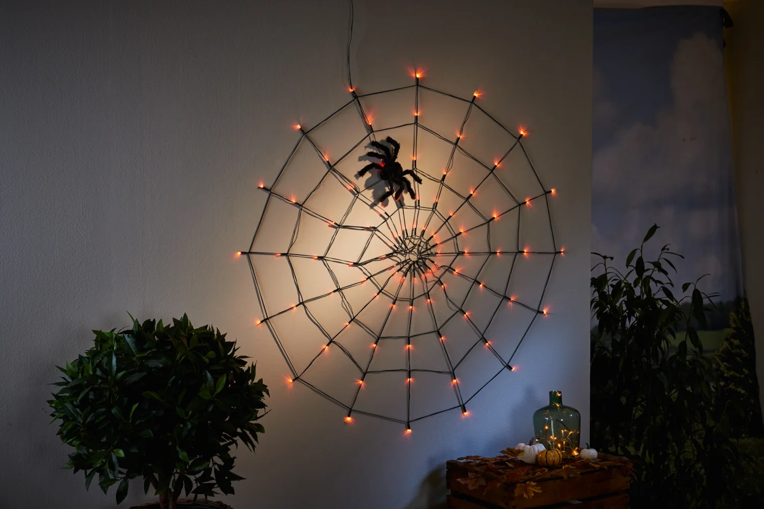 Halloween Dekoration »LED-Spinnennetz«, mit 80 LEDs (Orange) – Bild 4 von 4