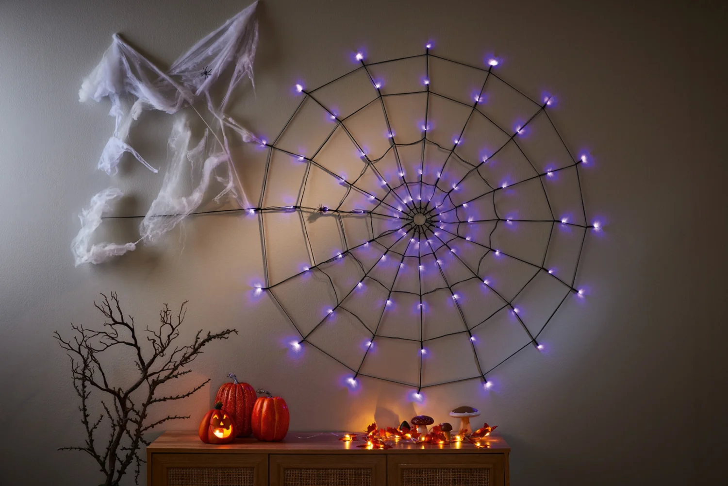 Halloween Dekoration »LED-Spinnennetz«, mit 80 LEDs (Lila) – Bild 2 von 3