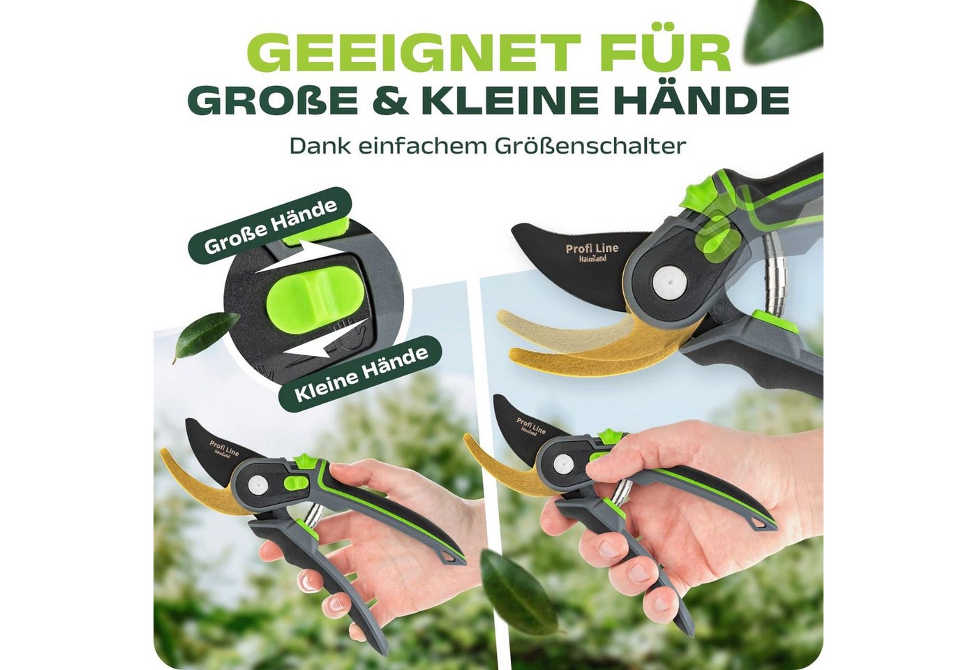 halmland Gartenschere Profi-Gartenschere Bypass SK5 Stahlklinge grün scharf – Bild 3 von 5