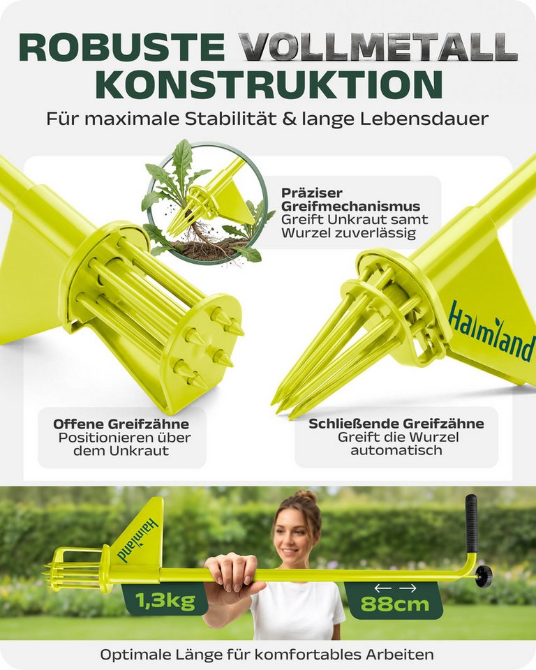 halmland Unkrautstecher Profi Unkrautstecher mit Stiel, aus Massivstahl – rückenschonend – Bild 2 von 5