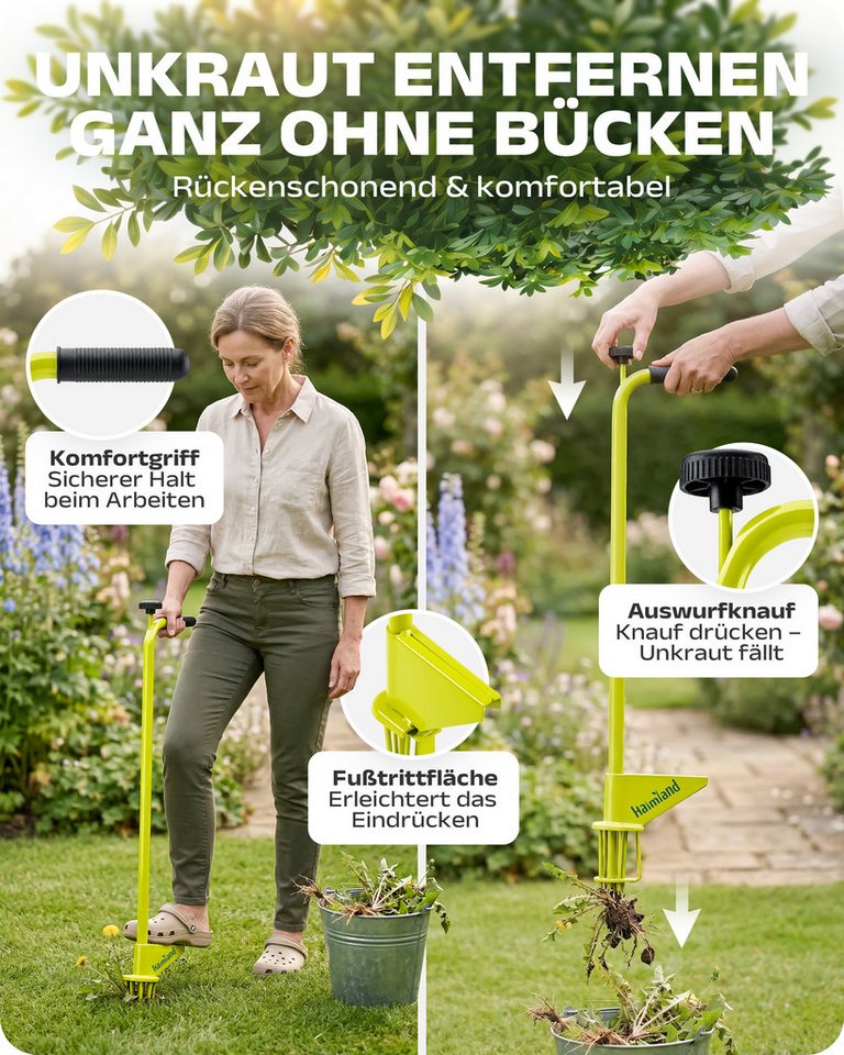 halmland Unkrautstecher Profi Unkrautstecher mit Stiel, aus Massivstahl – rückenschonend – Bild 4 von 5