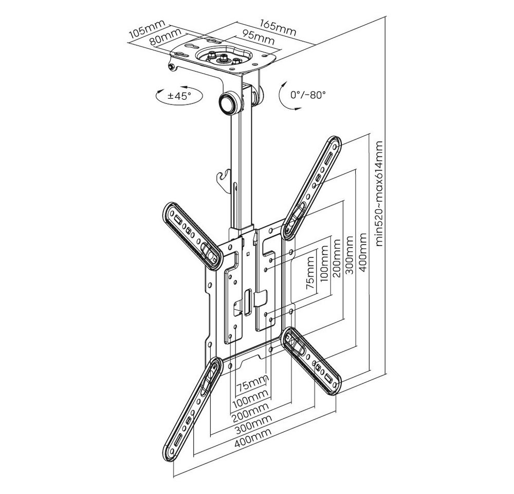 HALTERUNGSPROFI TV-Deckenhalterung CM422L, (bis 55,00 Zoll, Einklappbar, Unterbau-geeignet, für (Dach)Schrägen geeignet) – Bild 2 von 5