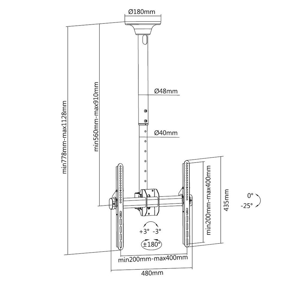 HALTERUNGSPROFI TV-Deckenhalterung DH4001, (bis 55,00 Zoll, Neigbar, Drehbar, Schwenkbar, Höhenverstellbar) – Bild 2 von 5