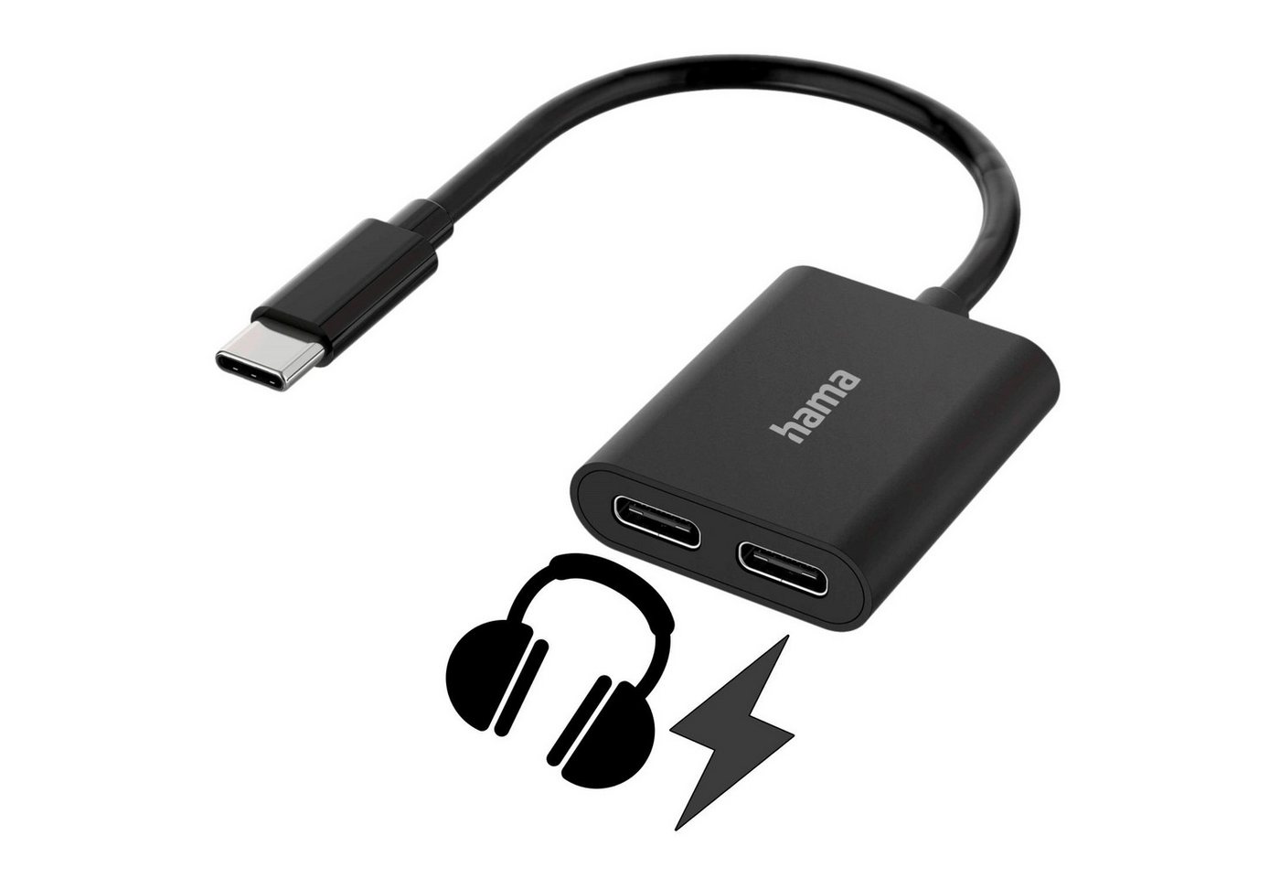 Hama 2in1 Audio-Adapter USB-C auf 2x USB-C USB-Kabel, USB-C + Ladebuchse Strom für Handy Smartphone Tablet PC Notebook – Bild 5 von 5