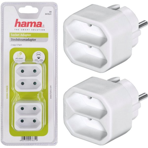Hama 2x Multi-Stecker 2-Fach Mehrfachstecker Weiß Mehrfachsteckdose (Berührungsschutz), Mehrfachsteckdose 2x Euro-Kupplung Kombi-Adapter Steckdose T-Verteiler