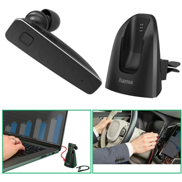 Hama Bluetooth Headset MyVoice 2100 mit Docking-Station Smartphone-Headset (Sprach-Steuerung, Anruffunktion, Bluetooth, Mikrofon, Docking-Station, Google, Siri,
