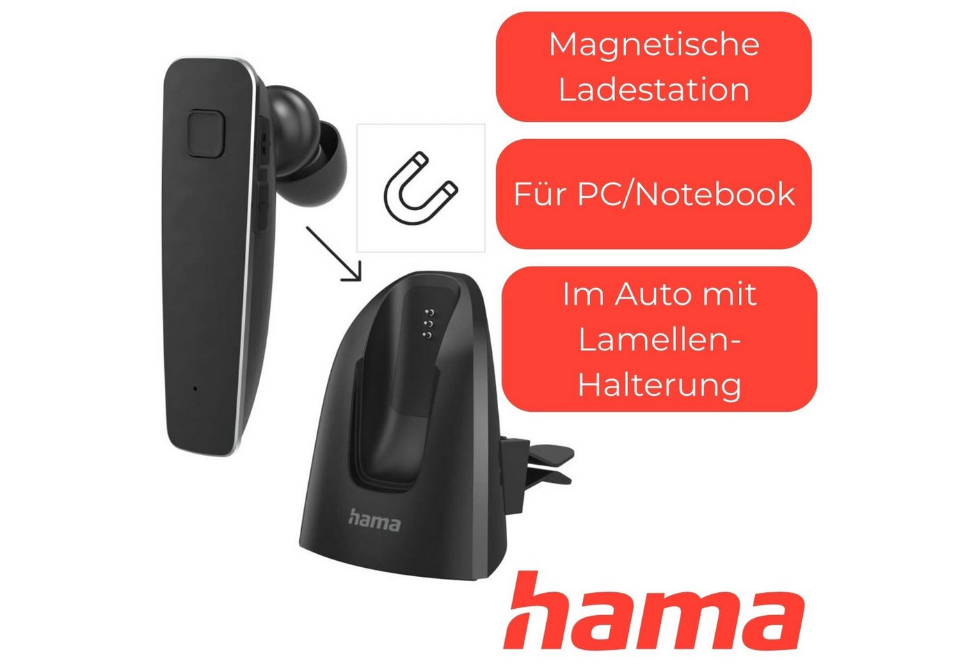 Hama Bluetooth Headset MyVoice 2100 mit Docking-Station Smartphone-Headset (Sprach-Steuerung, Anruffunktion, Bluetooth, Mikrofon, Docking-Station, Google, Siri, – Bild 2 von 5