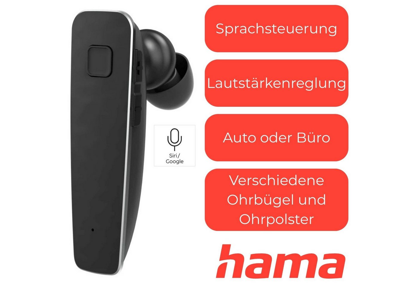 Hama Bluetooth Headset MyVoice 2100 mit Docking-Station Smartphone-Headset (Sprach-Steuerung, Anruffunktion, Bluetooth, Mikrofon, Docking-Station, Google, Siri, – Bild 5 von 5