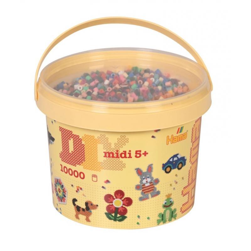 Hama Bügelperlen Vollton Midi Eimer Tonne 10000 Perlen 22 Farben Mega Set