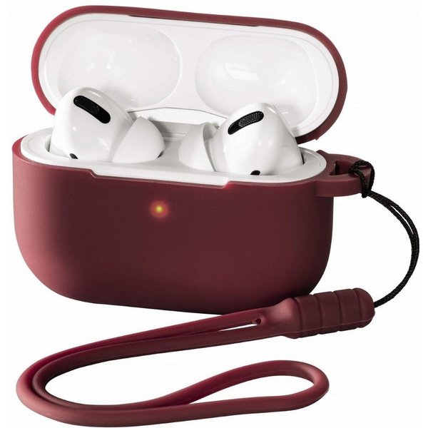 Hama Etui Silikon Skin Case Schutz-Hülle Rot Wireless-Headset (Trageband zur Sicherung Cover für Ladecase Apple AirPods Pro Kopfhörer)