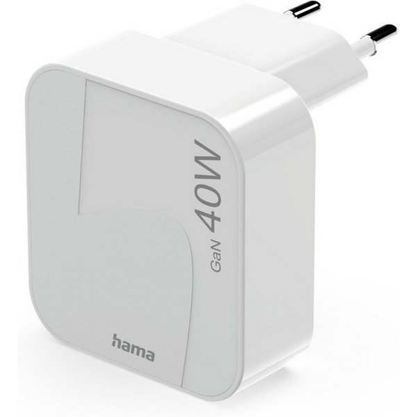 Hama faltbares Mini-Schnellladegerät, 40 Watt, GaN, 2xUSB-C, weiß Schnelllade-Gerät (2xUSB-C, Power Delivery, Fast Charge, GaN-Technologie, Eurostecker)