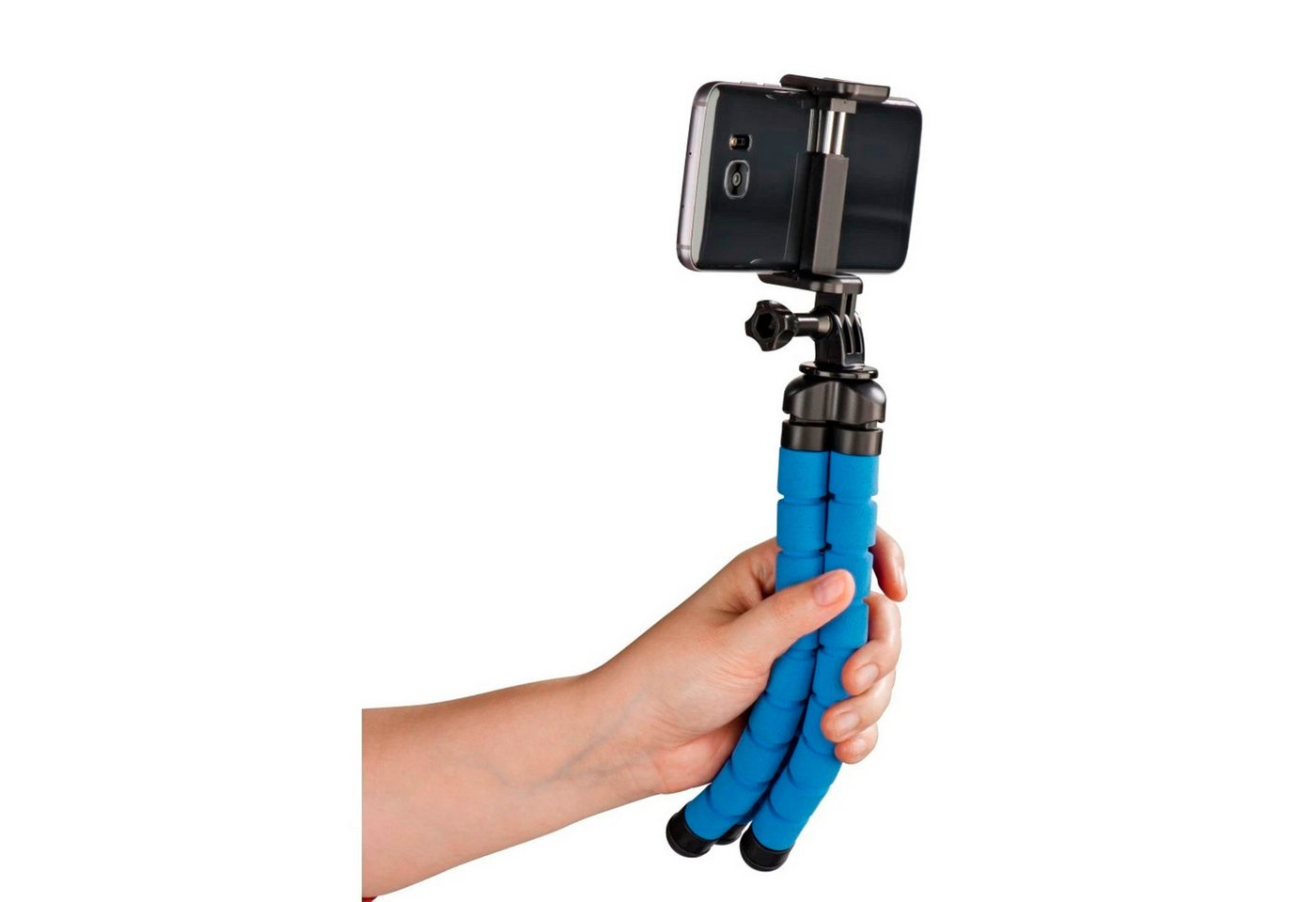 Hama Flex Flexibles Mini-Stativ 26cm Tripod Blau Kamerastativ (Beine mit 360°-Biegung Smartphone-Halterung und für GoPro ActionCam) – Bild 2 von 5