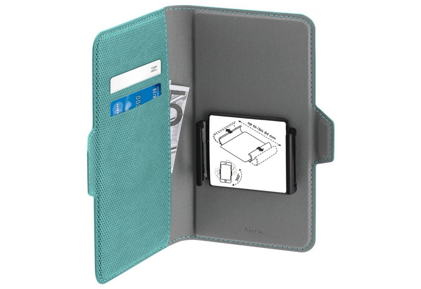 Hama Handyhülle Universal Booklet 5,2" bis 6,5" Klapp-Tasche Mint, Schutz-Hülle Case Bag Book-Cover Etui Kartenfach Magnet-Verschluss – Bild 4 von 5