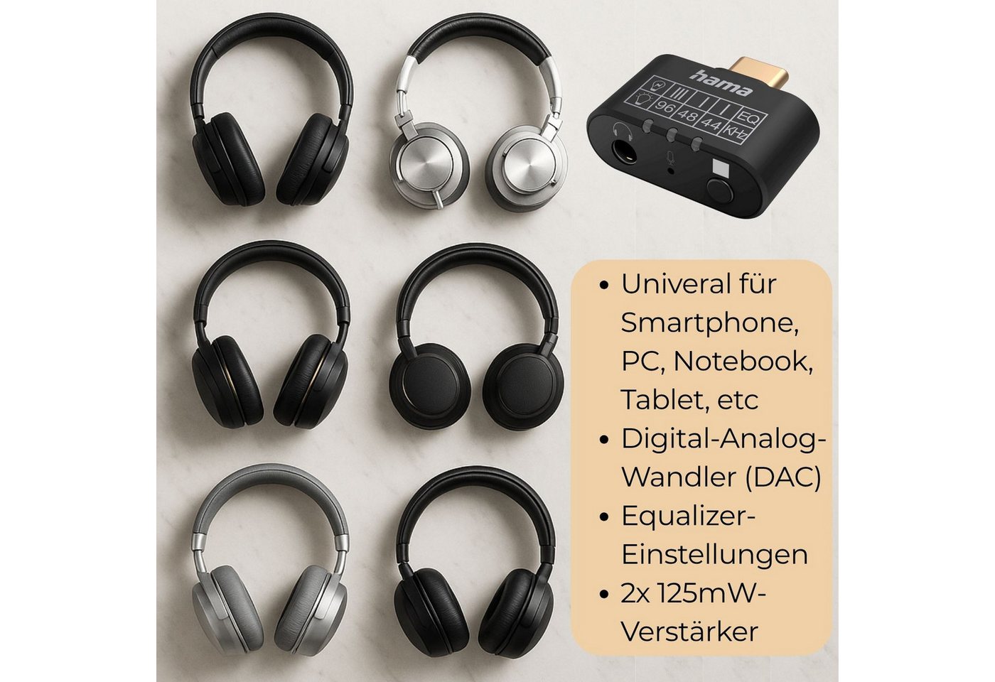 Hama HiFi Audio-Adapter USB-C auf 3,5mm Klinke EQ USB-Adapter USB-C zu 3,5mm Klinke, AUX + Equalizer + Mikrofon für Handy Smartphone Tablet PC Notebook – Bild 4 von 5