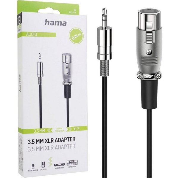 Hama Kabel-Adapter 3,5mm Klinke Stereo auf XLR Audio-Kabel, Klinke-Stecker, XLR (10 cm), Klinken-Stecker zu XLR-Buchse Mikrofon Keyboard PC etc