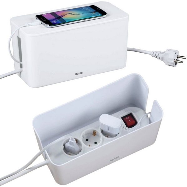 Hama Kabelbox Design Kabelbox Mini Weiß Kabelmanager Ladebox, (1x Kabelbox, Aufbewahrung), Kabel-Organizer Strom Ladestation für Zuhause TV PC Büro Schreibtisch