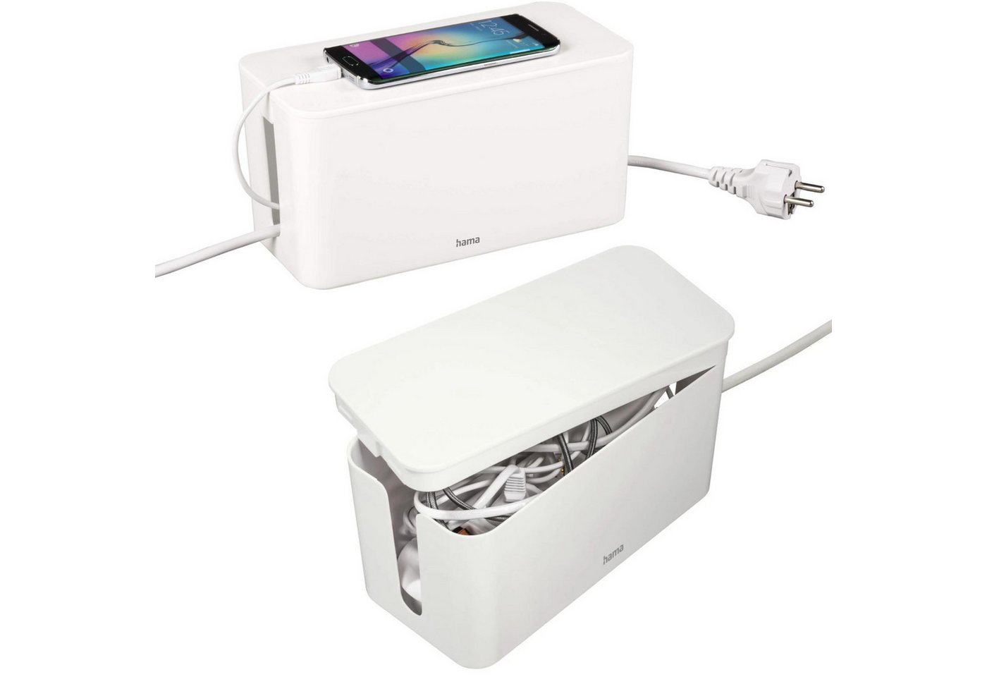 Hama Kabelbox Design Kabelbox Mini Weiß Kabelmanager Ladebox, (1x Kabelbox, Aufbewahrung), Kabel-Organizer Strom Ladestation für Zuhause TV PC Büro Schreibtisch – Bild 2 von 5