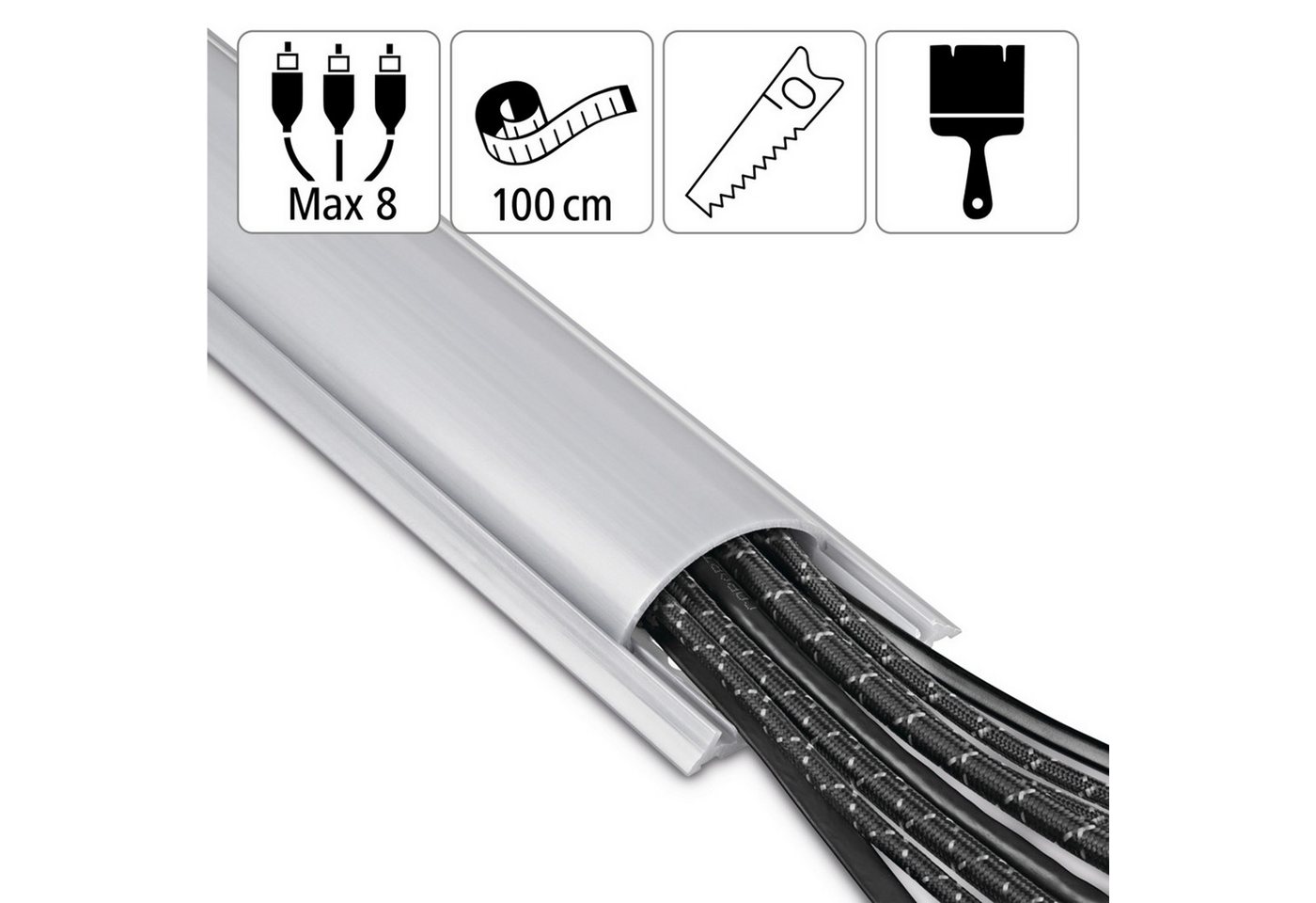 Hama Kabelkanal halbrund, selbstklebend, 100/7/2,1 cm, Grau (1-St) – Bild 5 von 5