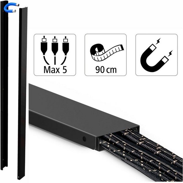 Hama Kabelkanal Metall Kabelkanal 0,9m Kabelleiste Magnetisch (Set, 1-St., Kabelkanal + Zubehör), Magnet Kabelleiste Leitungskanal Kabel Kanal Wand Boden Büro T