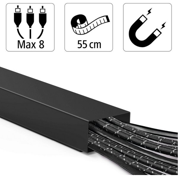 Hama Kabelkanal Metall Kabelkanal 0,55m Kabelleiste Magnetisch (Set, 1x Kabelkanal + Zubehör), Magnet Leitungskanal Kabel Kanal Schreibtisch Büro Wand Boden PC 