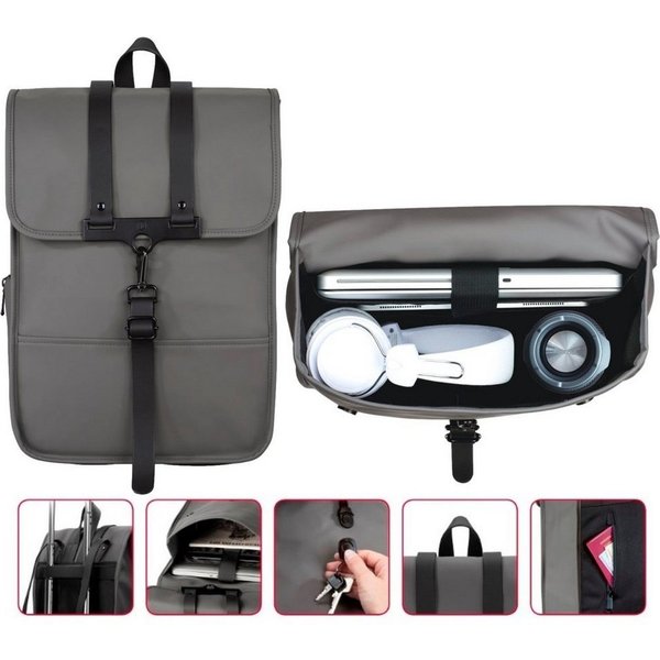 Hama Laptoptasche Notebook-Rucksack Tasche mit Tablet-Fach Grau, Business Backpack, Hülle mit Seitentasche, Wasserabweisend, Geheimfach