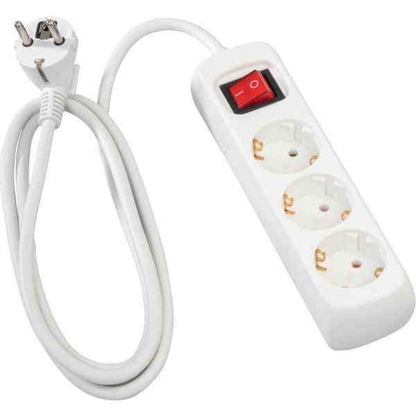 Hama Mehrfachsteckdose, 3-fach, Steckerleiste mit Schalter, 3 m Kabel, weiß Steckdosenleiste 3-fach (Ein- / Ausschalter, Schalterbeleuchtung, Kabellänge 3 m), M