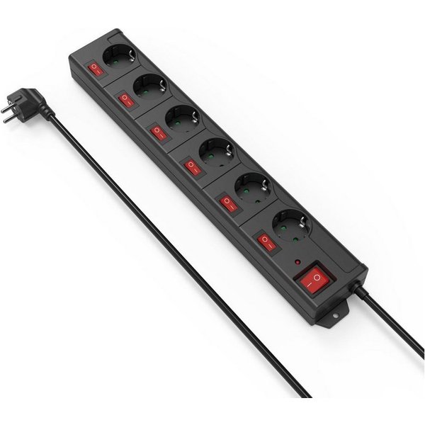 Hama Mehrfachsteckdose 6-fach Steckerleiste, mit Schalter Steckdosenleiste 6-fach (Schalterbeleuchtung, separate Ein- / Ausschalter, Schutzkontaktstecker, Kabel