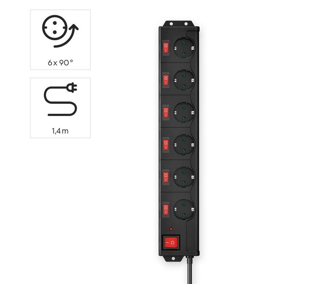 Hama Mehrfachsteckdose 6-fach Steckerleiste, mit Schalter Steckdosenleiste 6-fach (Schalterbeleuchtung, separate Ein- / Ausschalter, Schutzkontaktstecker, Kabel – Bild 5 von 5