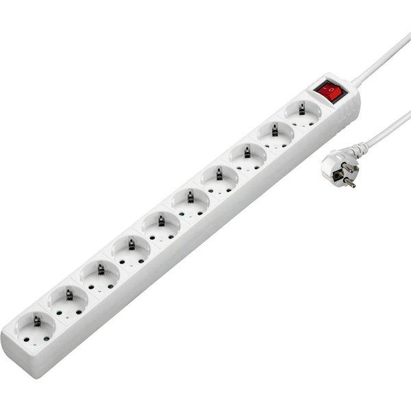 Hama Mehrfachstecker, 10-fach, mit Schalter, 3,0m, weiß Steckdosenleiste 10-fach (Ein- / Ausschalter, Schalterbeleuchtung, Kabellänge 3 m)