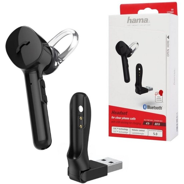 Hama Mono Bluetooth Headset MyVoice 1300 Schwarz Smartphone-Headset (Sprach-Steuerung, Anruffunktion, Bluetooth, Mikrofon, Docking-Station, Bluetooth 5.0, mit U